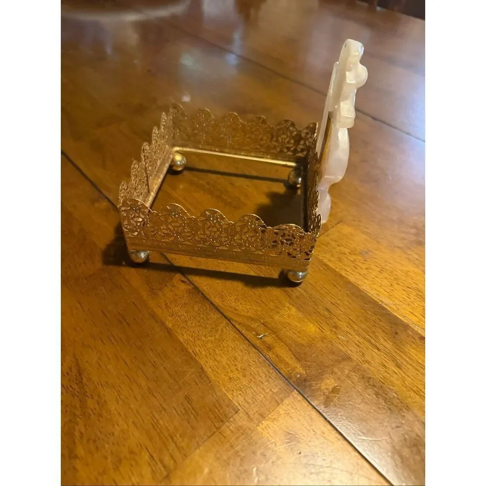 Vtg MCM Seahorse Gold Tone Tissue Box Holder 4.5 x4.5